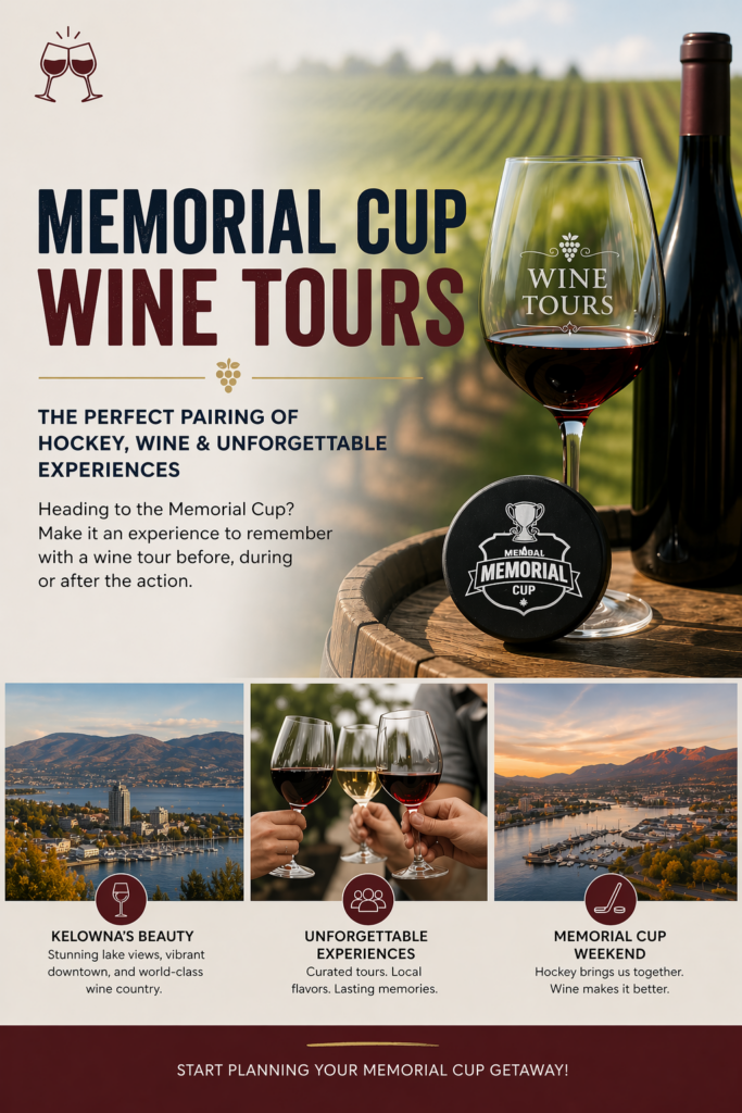 Make your trip to the Memorial Cup unforgettable with a premium wine tour experience. Between games, escape to the vineyards and discover why the Okanagan Valley is Canada’s top wine destination. 🥂 Toast the Okanagan Wine Tours Curated, elevated wine experiences designed for visitors who want more than just a tasting. ✔️ Visit award-winning wineries ✔️ Stunning lake & vineyard views ✔️ Luxury transportation & seamless planning ✔️ Perfect for couples, groups & hockey fans Whether you're cheering on your team or exploring Kelowna, this is the ultimate way to experience the region. Limited availability during Memorial Cup — book early. 👉 Reserve Your Wine Tour Today by booking online at https://www.toasttheokanagan.com/book-online/ or call us at 250 980 3383